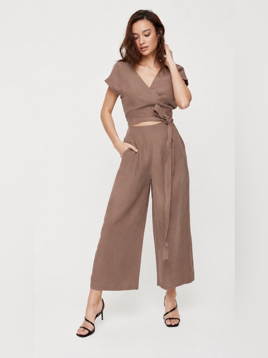 Aritzia Pants - Aritzia | S | Taupe Wrap-Front Wide-Leg Jumpsuit